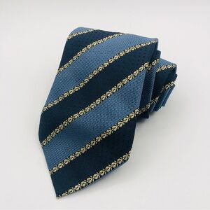 Brioni Mens Tie Blue Navy Gold Jacquard Stripes Silk